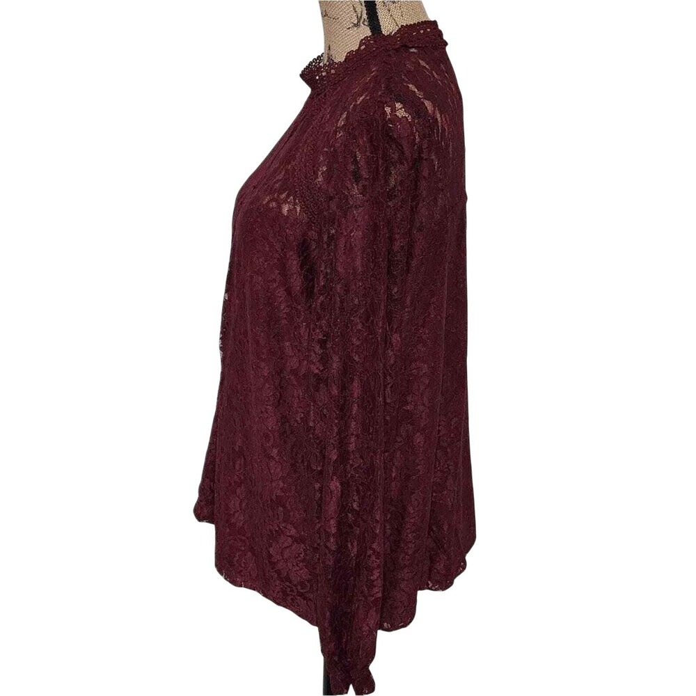 Cable & Gauge Burgundy Lace Mock Neck Long Sleeve Blouse Elegant Romantic 3X New - Picture 3 of 8
